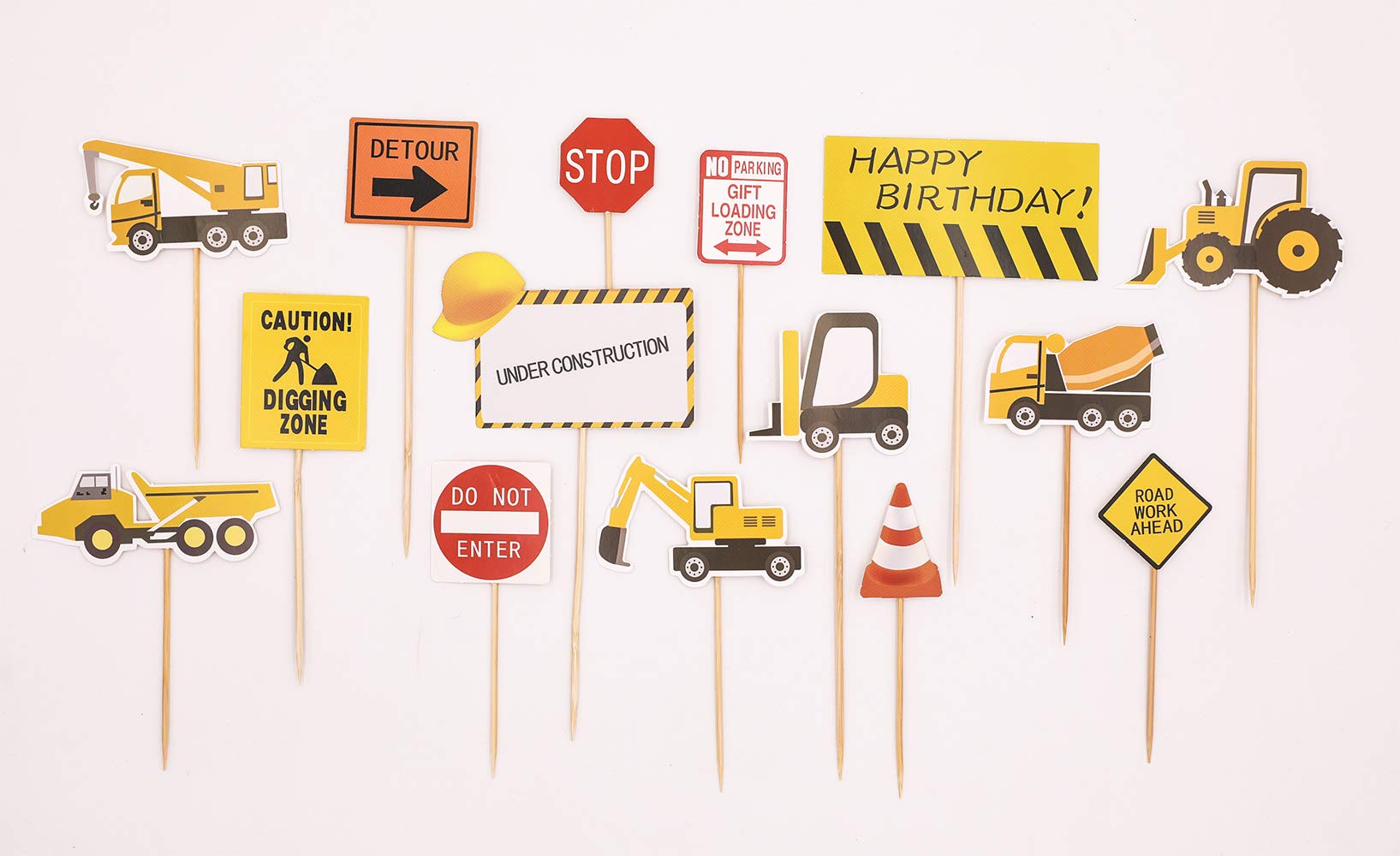 15pcs Construction Themed Cupcake Toppers Dump Truck Tractor Excavator Car Construction Sign Decorations for Kids Birthday Party Supplies Cake Picks by Topfunyy
