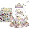 Carousel Musical Box for Boys - Snow Globes You Are My Sunshine Xmas Carousel Music Box White Horse Colorful LED Lights Music Boxes for Women Girls Christmas Birthday Gift Wrapped (White,6-Horse)