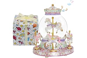 WOOYAN Carousel Musical Box for Boys - Snow Globes You Are My Sunshine Xmas Carousel Music Box White Horse Colorful LED Lights Music Boxes for Women Girls Christmas Birthday Gift Wrapped (White,6-Horse)