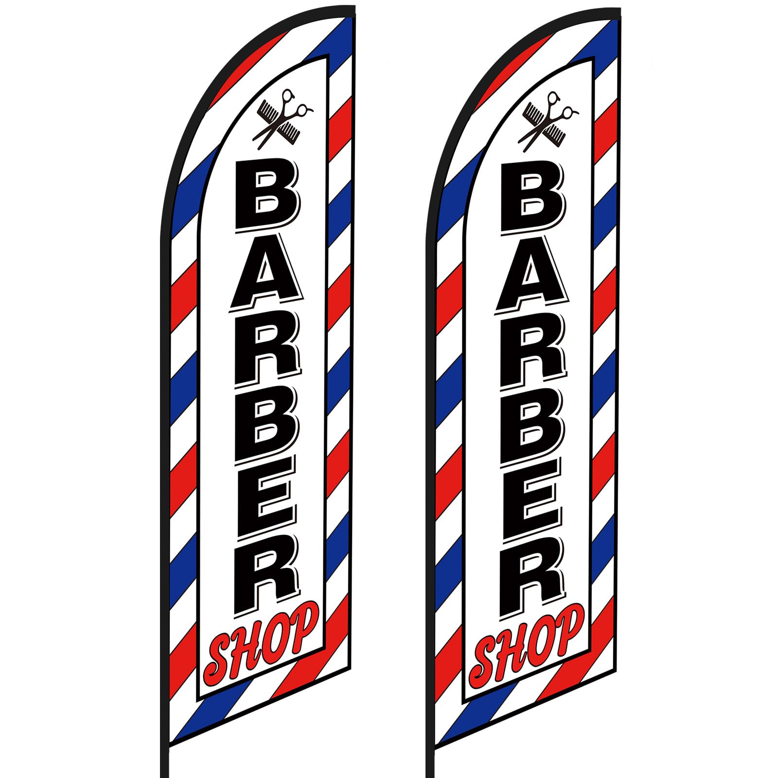 Photo 1 of 2 Pcs Barber Flag Barbershop Sign Outside Barber Shop Sign Windless Banner Feather Swooper Flag for Shop Advertising Business Outdoor(NOT INCLUDE POLE KIT)(8 ft)