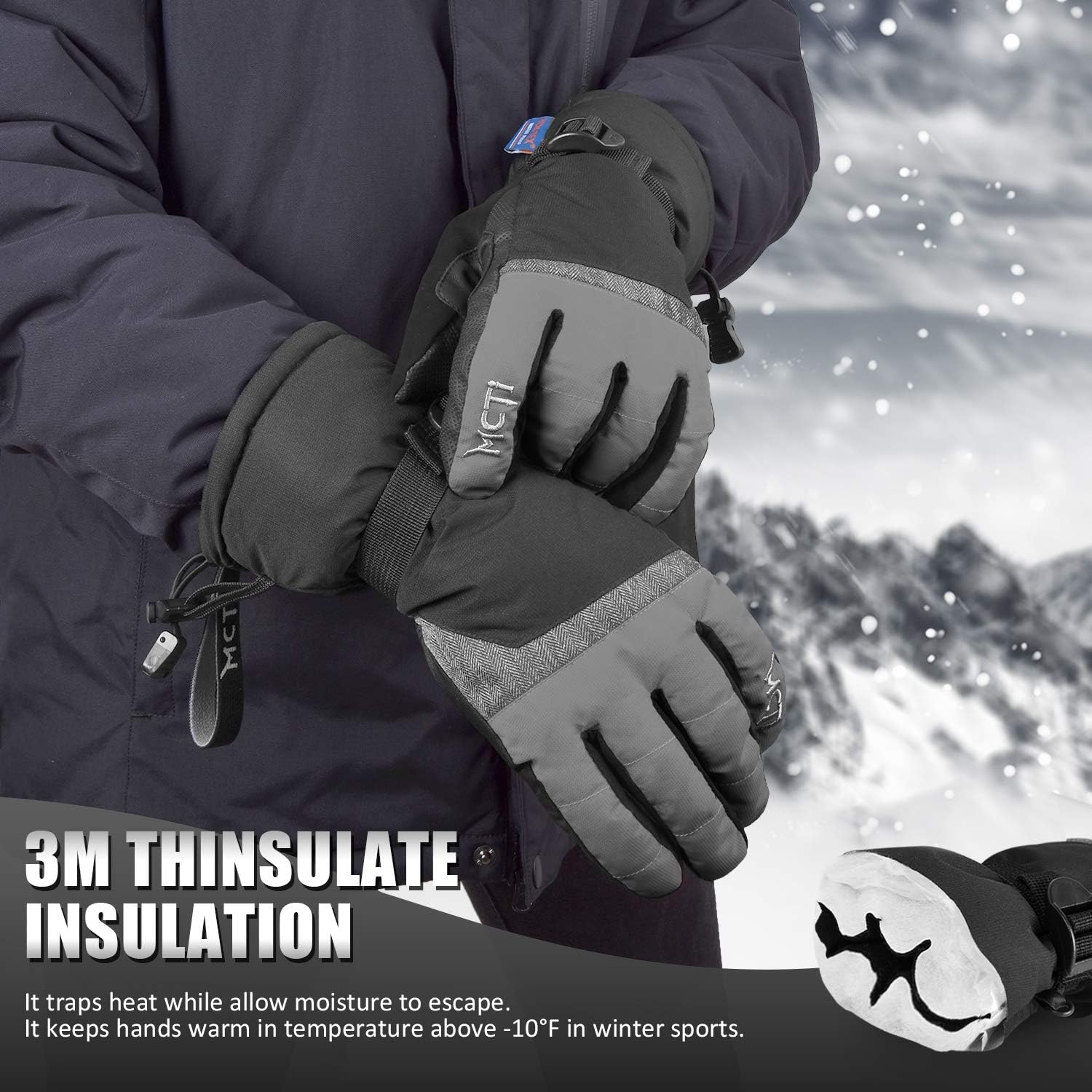 MCTi Ski Gloves, Winter Waterproof Snowboard Snow 3M Thinsulate Warm Touchscreen Cold Weather Women Gloves Wrist Leashes : Clothing