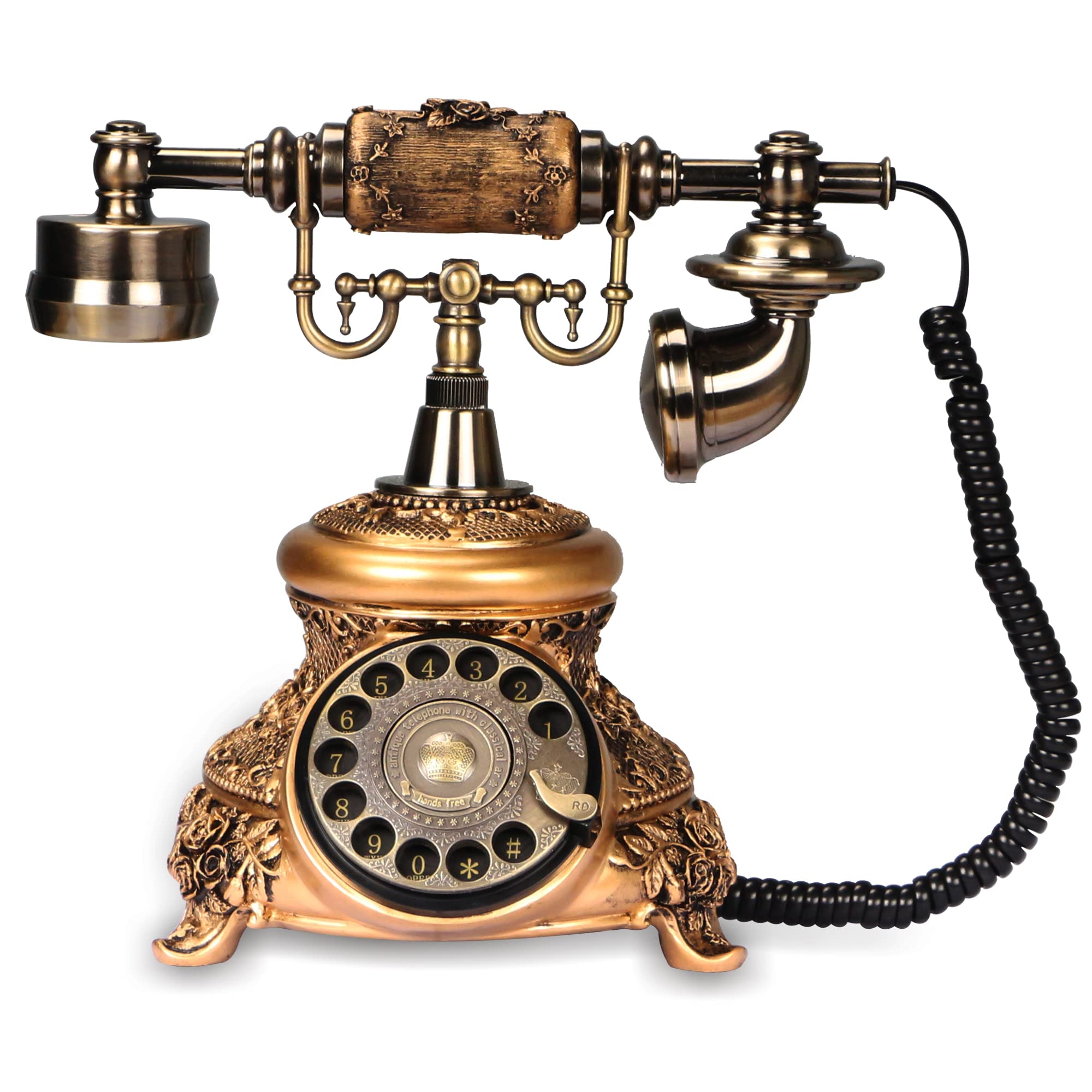 CERRXIAN Retro Landline Turntable Telephone - Rotary Antique Fixed Phone, Resin Imitation Copper Decoration for Home Office - Bronze Color 109BS