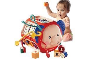Fistone Toddlers Montessori Educational Toys, 8-in-1 Activity Cube Toy, Baby Sensory Shape Sorter Blocks Toy with Music & Light, for Babies Toddlers 18+ Months Boys & Girls