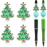 4Pcs Christmas Tree Rhinestone Alloy Focal Beads for Pens Colorful Christmas Tree Fancy Beads for DIY Craft Beadable Pens Bracelet Necklace Earrings Keychain Jewelry Making