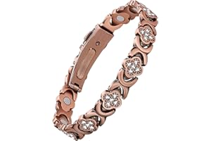 Jecanori Pure Copper Bracelet for Women, Ultra Strength Magnetic Therapy Bracelets with 3800 Gauss Magnets，Four-Leaf Clover Jewelry
