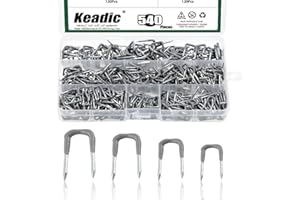 Keadic 540Pcs 1", 3/4", 5/8", 1/2" Insulated U Staple Nail Assorted Size Set with Storage Case, Electrical Cable Staples Metal Cable Clip with Plastic Staple Wire Holder for Fixing Electrical Cord