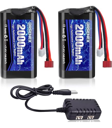 Batterie Li-ion 7,4V 2000mAh Rechargeable - 2 Cellules 18650 - Pour Voiture RC, Lampe De Pêche, Talkie-Walkie, Etc. - 8