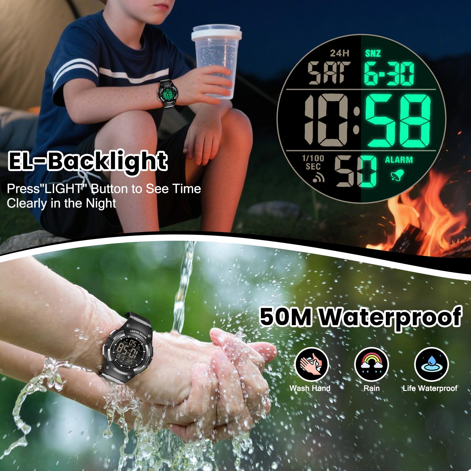 L LAVAREDO Kids Watch Boys,Digital Outdoor Sports Watches,50M Waterproof Chronograph Multifunctional Wristwatch with Alarm/Timer/Stopwatch for 5-16 Year Old Children Teens-Fits Wrist 6.3