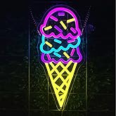 Ice Cream Open Neon Sign Shop Wall Decor Custom Neon Signs Personalized Dimmable LED Light for Birthday Christmas Party Bedroom Bar Drink Shop USB Powered with Pink Yellow Blue Glow (14.7 x 6.7)