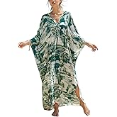 KECVOT Women's Plus Size Kaftan Dress - Batwing Sleeve Long Beach Cover Up Maxi Dress Swimsuit Cover Loungewear