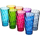 US Acrylic Optix Plastic Reusable Drinking Glasses (Set of 8) 26oz Iced-Tea Cups in Jewel Tone Colors | BPA-Free Tumblers, Made in USA | Top-Rack Dishwasher Safe