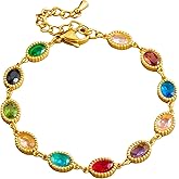 Dainty Gold Plated Multicolor Crystal Bracelet for Women - Elegant Colorful Gemstone Tennis Bracelet with Rainbow Cubic Zirconia