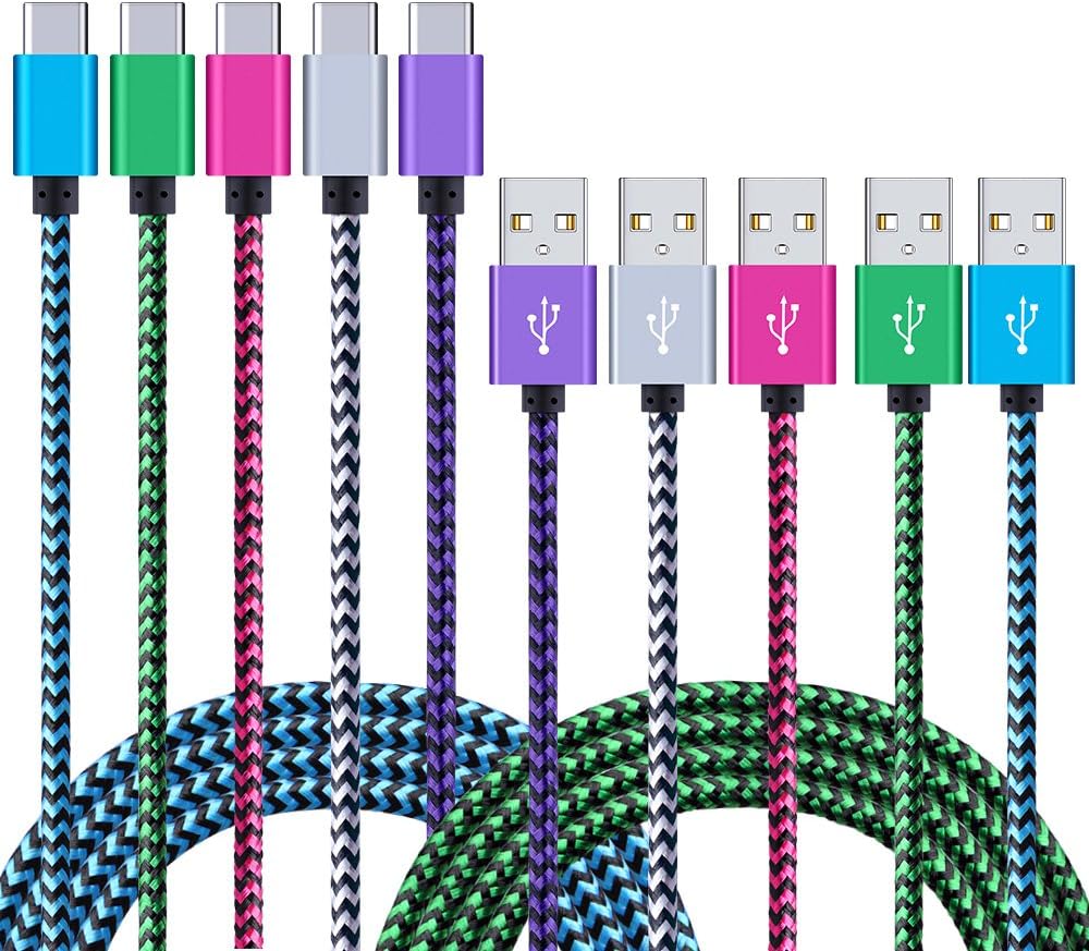 Samsung Galaxy S8 Charger Cable, NonoUV 5-Pack Nylon Braided USB Type C Fast Charging Cord For Samsung Note 8/S8 Plus, Google Pixel, Nexus 6P, LG G5/G6, Moto Z Z2, Nintendo Switch, Moto Z2 Play