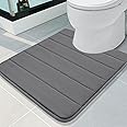 Buganda Memory Foam U-Shaped Contour Toilet Rugs, Non Slip Absorbent, Thick Soft Washable Bathroom Mat, Floor Carpet Bath Rugs Mat for Toilet Base (24" x 20", Grey)