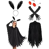 Halloween Unisex Mothman Costume Paw Gloves Glasses Headband Black Cape for Adult Halloween Cosplay Party(Elegant)