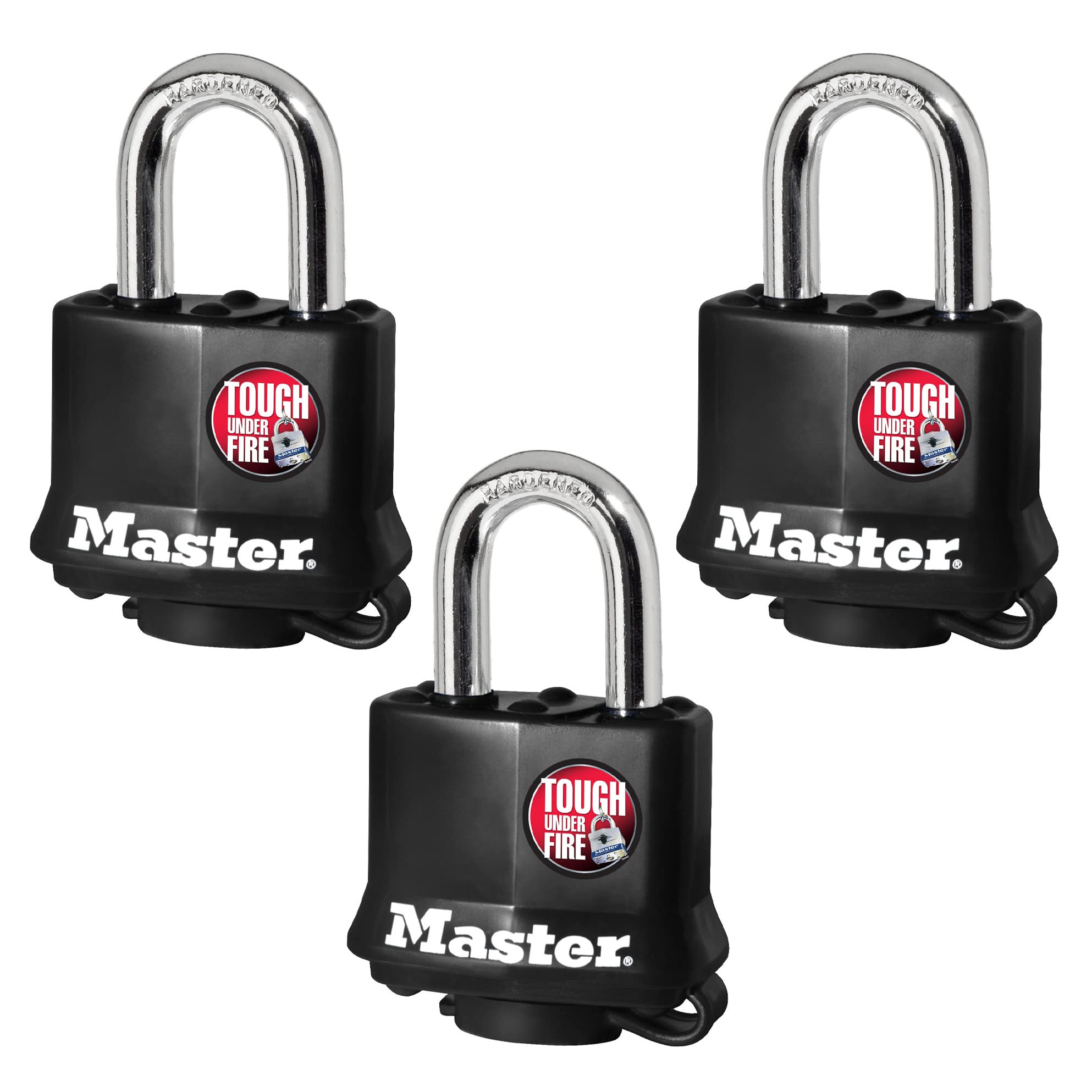 Master Lock 106045 311TRI keyed Padlock, Black, Pack of 3