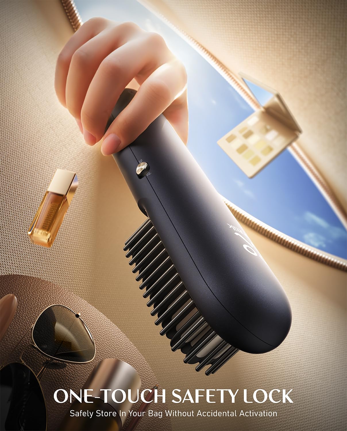 Fanttik Solo I10 APEX Portable Hair Straightener Brush, Cordless Straightening Comb with 113% Larger Heating Area, LED Display & Ceramic Coating, Ionic Technology & Safe Mode - Midnight