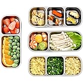 Frezonika 2 Pack Stainless Steel Snack Containers, Reusable Steel Snack Containers With Lids, 2&3 Compartments Leak Proof Metal Lunch Box For Home, Travel