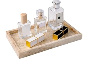 WORHE Italy Natural Marble Vanity Tray Rectangle Decorative Tray for Perfume Cosmetic Candle Kitchen Organizer Coffee Table Tray Light Brown (WH038)