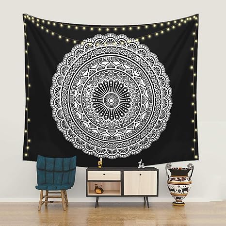 Amazon Co Jp Imandale 白と黒のタペストリー 曼荼羅タペストリー 壁掛け リビングルーム ベッドルーム 寮に 51x59インチ Generic