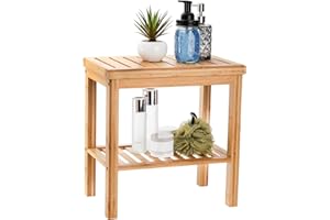 SOUJOY Bamboo Shower Bench, Bath Seat Stool, Spa Foot Rest Shaving Stool, Storage Shelf for Shampoo Towel, Works in Inside Ba