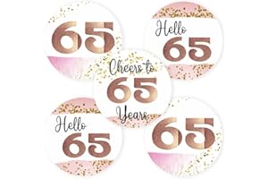 65th Birthday Stickers by Adore By Nat – 2 Inch Round Milestone Retirement and Anniversary Party Favor Labels in Rose Gold an