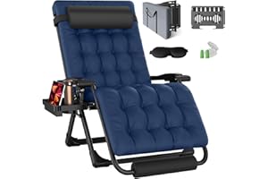 YOMIFUN XXL Zero Gravity Lounge Chair 33", Oversized Padded Folding Recliner for Patio with Storage Bag, Removable Cushion, Footrest, Full Aluminum Lock & Large Cup Holder, Supports 500 lbs, Blue