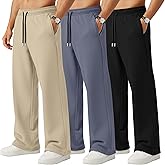 Neer 3 Pack Men's Sweatpants Lightweight Athletic Drawstring Open Bottom Pants Workout Running Lounge Pants with Pocket