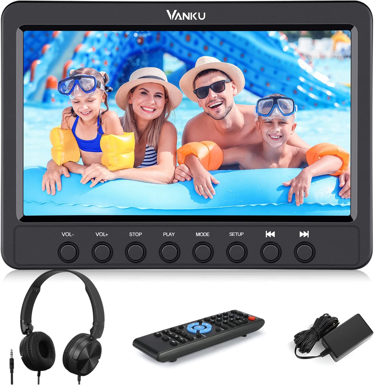Vanku 10.1" Car DVD Player with Headrest Mount, Wall Charger, Headphone