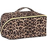 Sgojhrv Cheetah Leopard Design Travel Cosmetic Bag, Large Capacity Portable Organizer Makeup Bag for Women with Divider & Handle