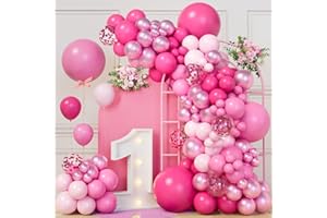 BONROPIN 151Pcs Pink Balloons Garland Arch Kit,18In 12In 10In 5In Different Size Hot Pink Metallic Pink Confetti Balloons for Girls Women Wedding,Baby Shower,Princess Birthday Party Decorations