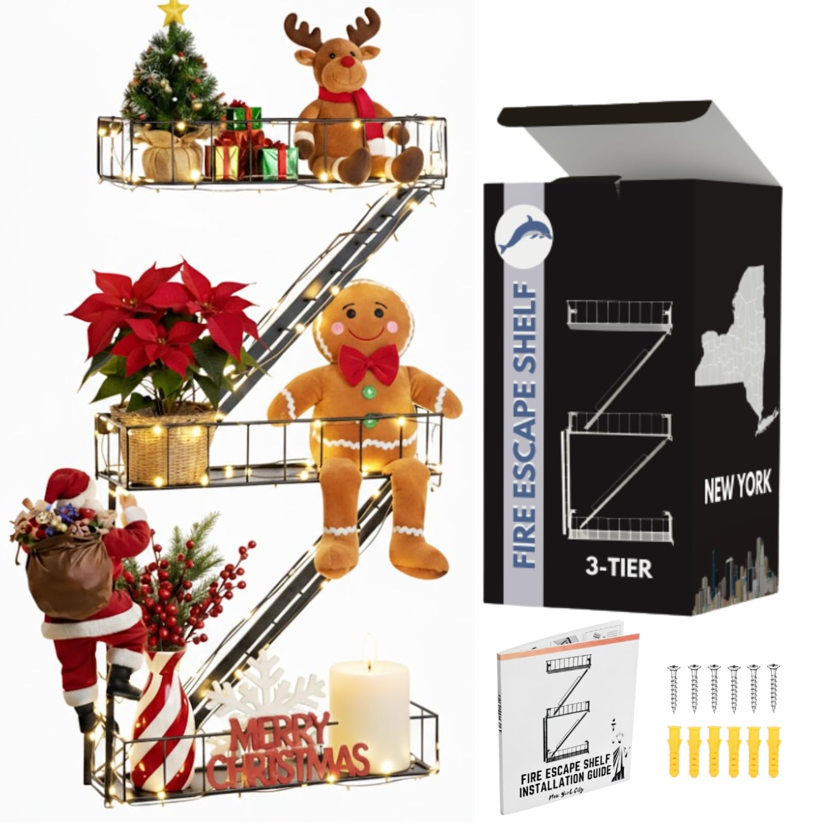 Photo 1 of VERSATILE KAS Fire Escape Shelf Fire Escape Wall Shelf Trinket Shelf Display Action Figure Figure Display Shelf Superhero Display Floating Staircase New York Wall Ladder Firescape (3-Tier)