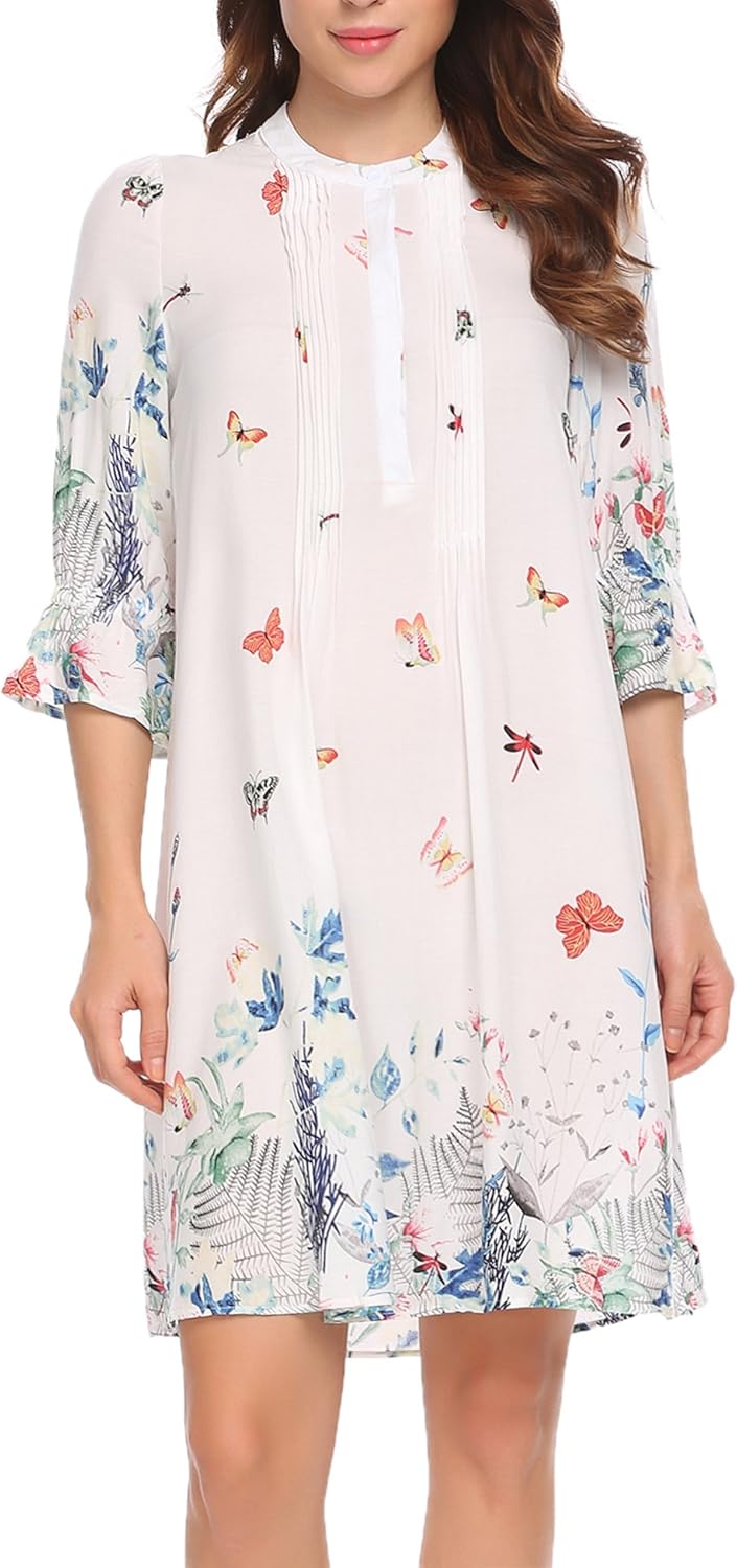 SweatyRocks Damen Blusenkleid Langarm Mit Blumenmuster - Elegantes Herbstkleid A-Linie