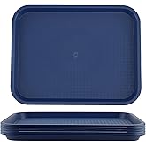 ZOENHOU 6 Pack 14 x 10 Inch Plastic Fast Food Tray, Rectangular Cafeteria Trays Food Serving Tray Bulk, Plastic Lunch Trays for Serving Food Home Restaurant Dinning Room Organization, Blue