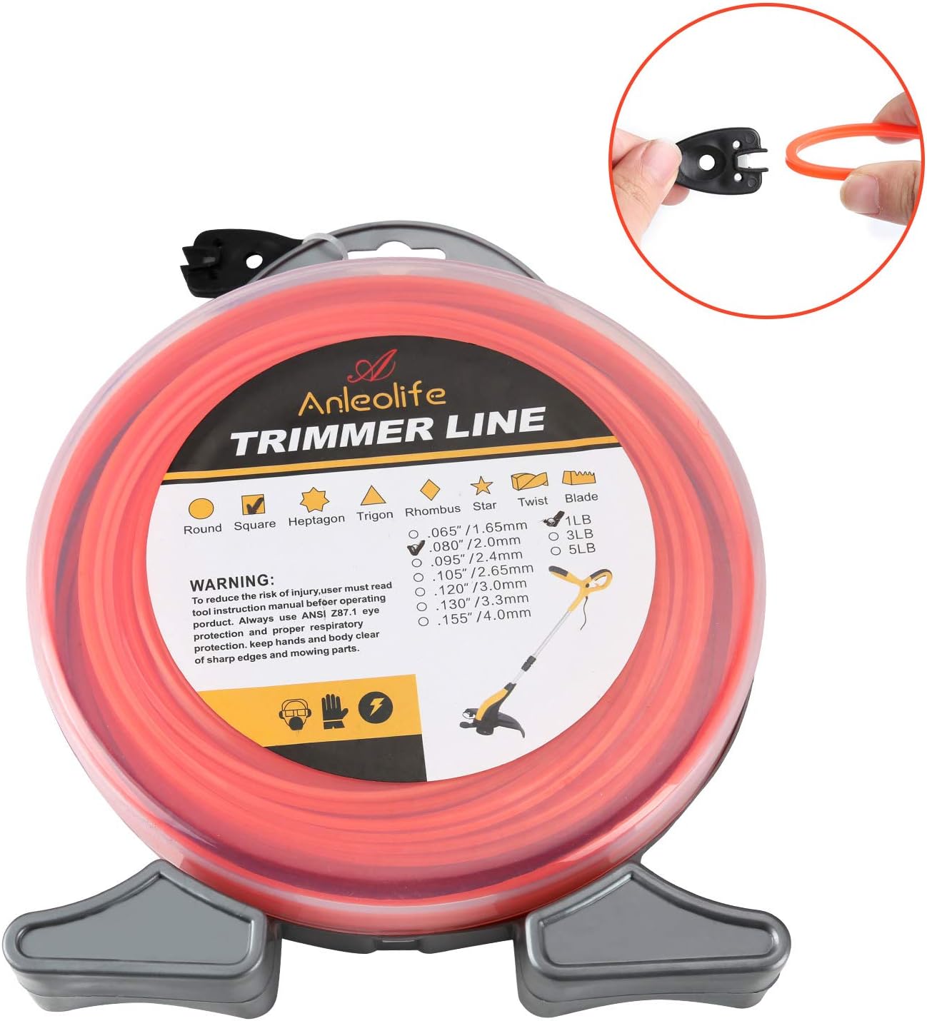 Anleolife 1-Pound Commercial Square .080-Inch-by-557-ft String Trimmer Line Donut, with Bonus Line Cutter, Orange : Garden & Outdoor