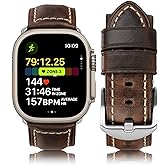 HUAFIY Compatible iWatch Band 38mm 40mm 41mm42mm, Top Grain Leather Band Replacement Strap iWatch Series 11/10/9/8/7/6/5/4/ 3/2,1,Sport, Ultra 3 2 1 (Retro Coffee+silver Buckle, 38mm 40mm41mm)