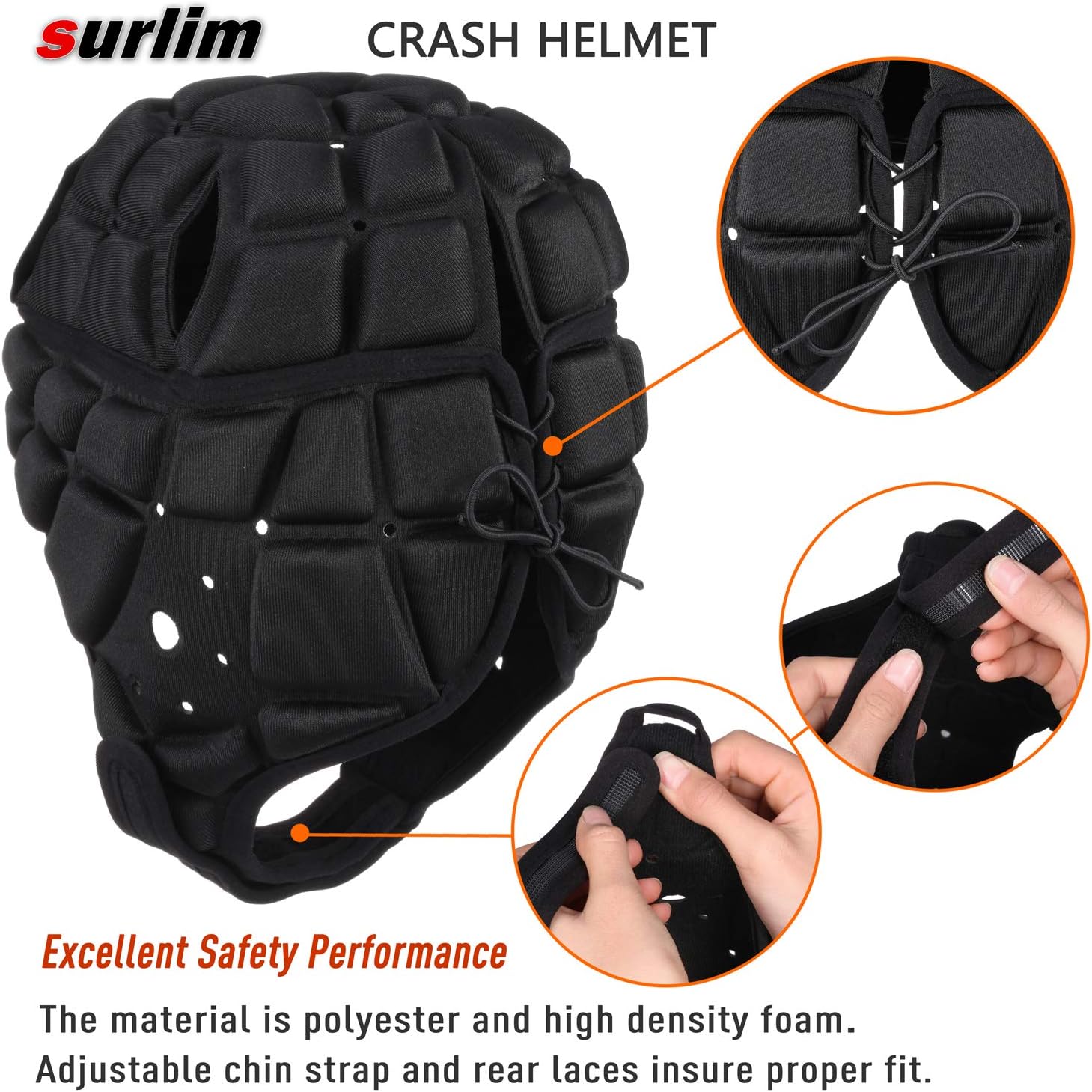 surlim Rugby Soft Helmet Soccer Headgear Scrum Cap 7v7 Flag Football Headguard for Adult Large (Black) : Sports & Outdoors