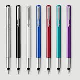 Parker Vector Fountain Pen Stainless Steel Chrome Trim Medium Nib Blue Ink view 7