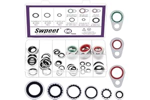 Swpeet 60Pcs 9 Size A/C System Compressor Gasket Seals Assortment Kit, Air Conditioning Compressor Port Seal Washer, Bonded G