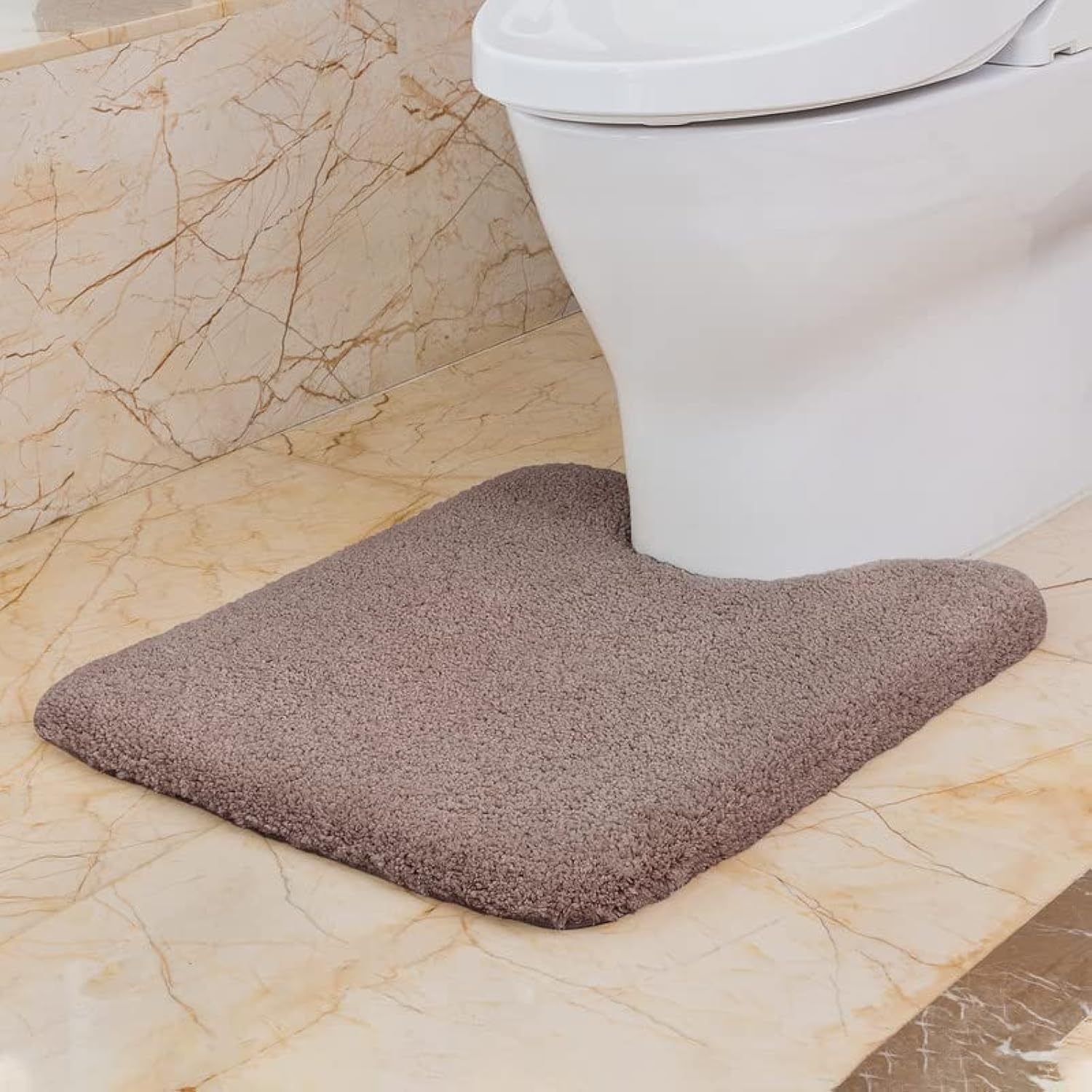 VANZAVANZU Non Slip Toilet Mat Thickened Pedestal Mat for Toilet Absorbent Ultra Soft Bathroom Toilet Rug Fluffy Microfiber Bath Mat, Quick-drying, Machine Washable - 50 x 60cm U Shape (Taupe)