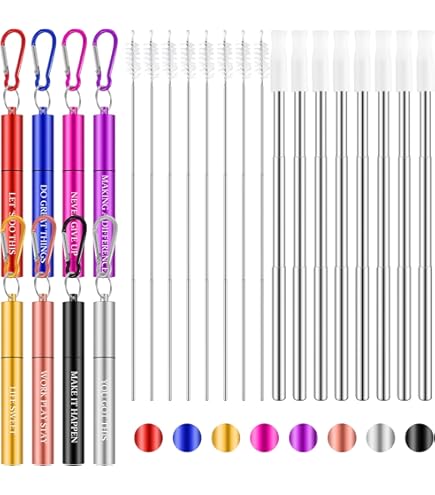 Pajitas Reutilizables De Acero Inoxidable Plegables - Con Cepillo De Limpieza, 2 Paquetes | Ideales Para Llevar