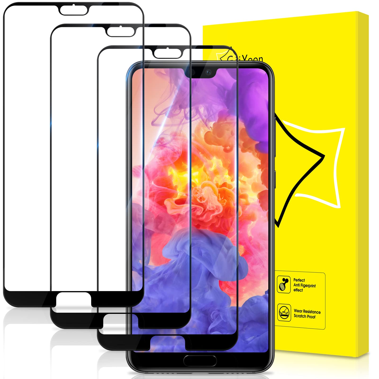 GiiYoon-3 PACK Screen Protector for Huawei P20 Tempered Glass [HD Full Coverage] [Easy Installation] [Round Edge] [Scratch Resistant] [9H Hardness] Protective Film