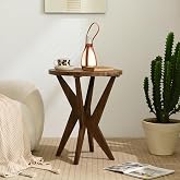 Ahokua Round End Table with Sculptural Cross-Leg Base, Natural Wood | 20-Inch Round Top, Sculptural Cross-Leg Base, 24-Inch Height, Compact Size, Versatile for Small Spaces