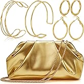Misdary 5 Pcs Gold Clutch Purse Jewelry Set for Women Evening Handbag Jewelry Accessories Arm Cuff Earrings for Women Birthday Wedding Party Accessories