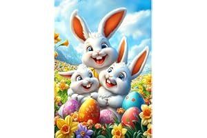 Happy Easter Diamond Painting Kits for Adults, Cartoon Easter Bunny with Eggs, 5D Full Drill Diamond Art Dots Crystal Peintur