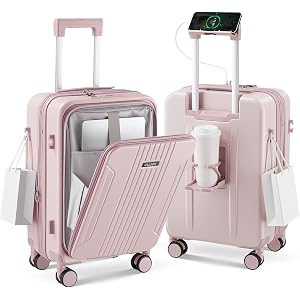 cllson Carry On Luggage with Top Opening, Expandable Hard Shell Suitcase with Front Pocket, Cup Holder & USB Charging Port, P