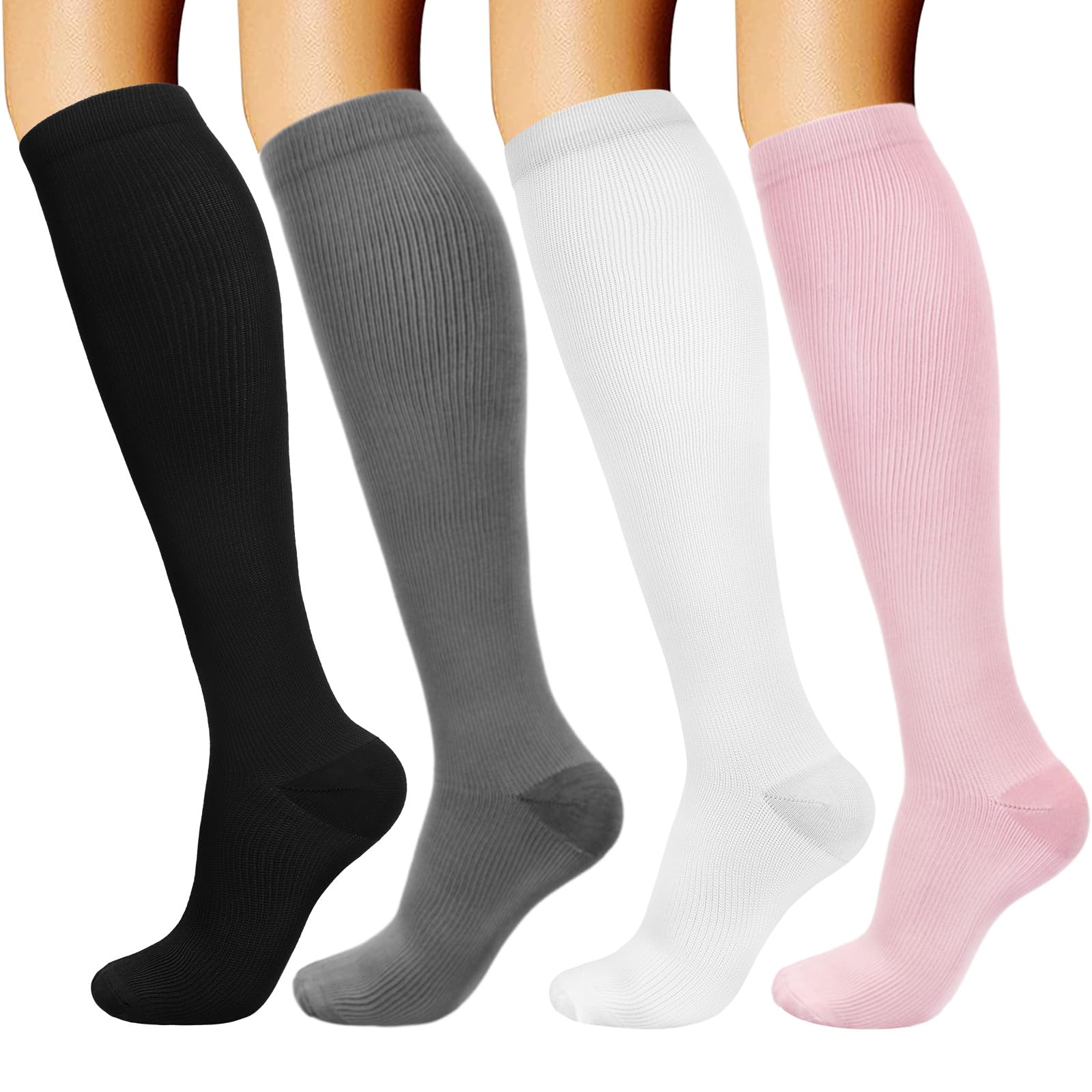 DRESHOW 4 Pairs Compression Socks For Women&Men Circulation Best Support for Athletic Running Cycling Travel