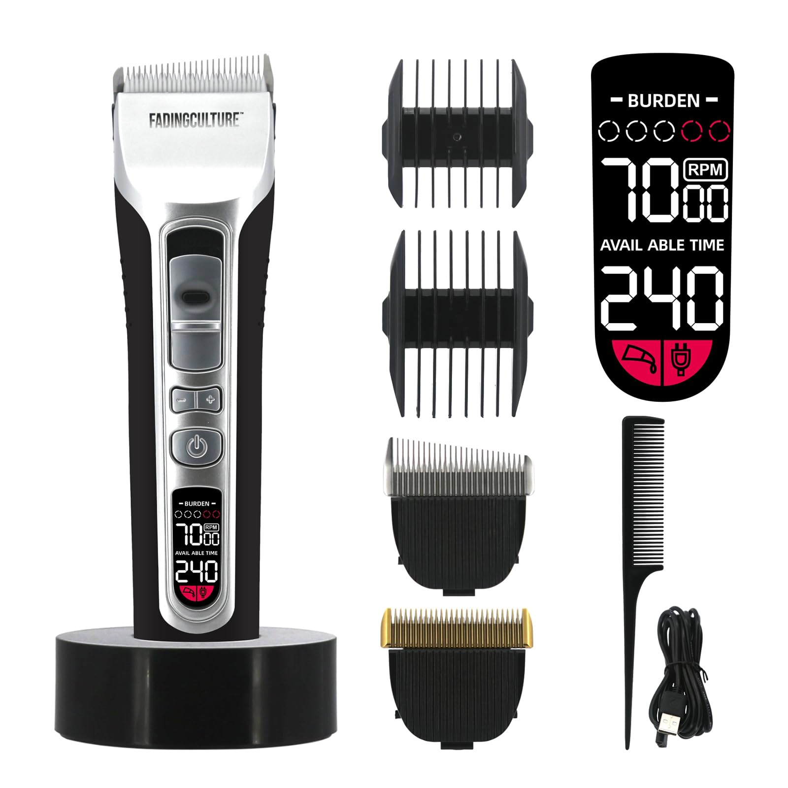 Photo 1 of The Fadify 2.0 Cordless Hair Clippers for Men, 7000RPM Professional Barber Clippers Detachable Inclined Blade, Fade Hair Trimmer Rechargeable Mens Clippers Fading Culture Hair Cutting Kit LCD Boy Gift