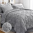 JOLLYVOGUE Grey Queen Comforter Set, 7 Pieces Pintuck Comforters Queen Size, Bed in a Bag Queen Comforter for Bedroom, Bedding Comforter Sets with Comforter, Sheets, Ruffled Shams & Pillowcases