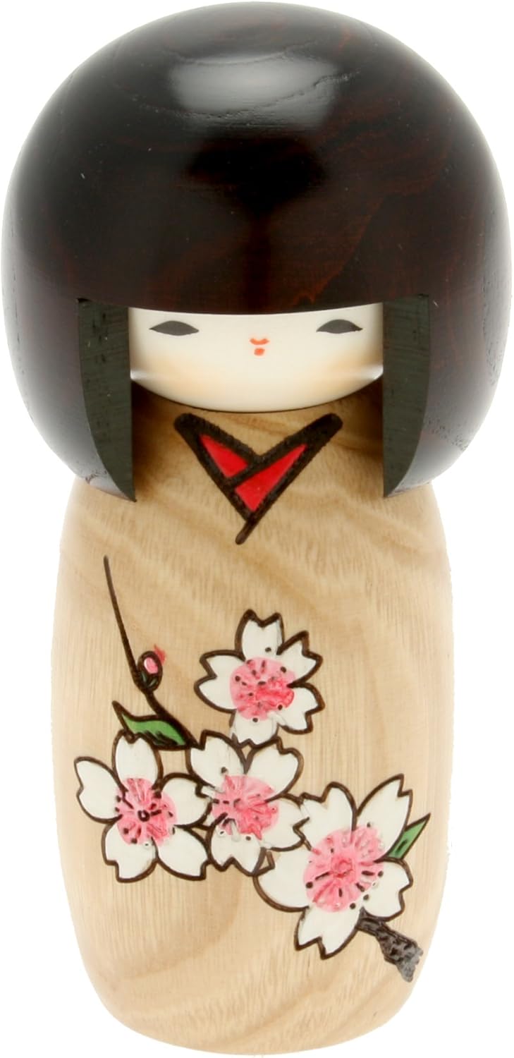 Usaburo Japanese Kokeshi Doll, Kimiko's Brown Kimono, 2.63 x 5.5 x 2.63 cali